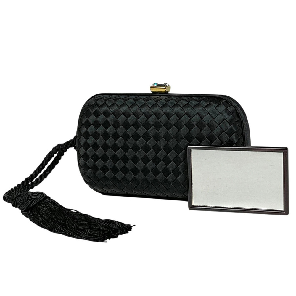 Bottega Veneta Intrecciato Fringe Clutch Bag Silk Black